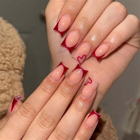 acrylic nails with red tips|simple red acrylic nails.